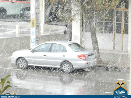بارش نخستین برف زمستانی در شیراز آغاز شد + تصاویر