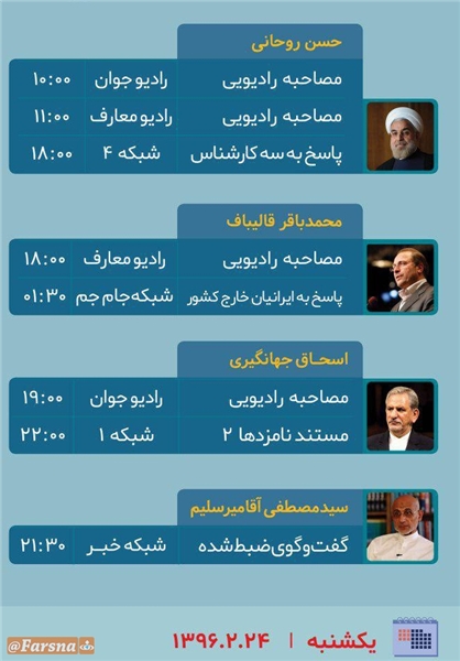 برنامه‌های امروز (24 اردیبهشت) نامزدهای ریاست جمهوری در صداوسیما