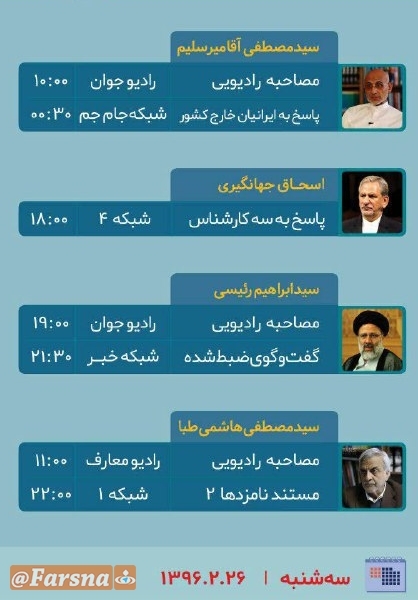 برنامه‌های امروز (26 اردیبهشت) نامزدهای ریاست جمهوری در صداوسیما