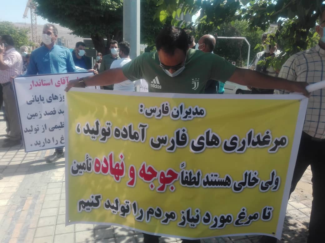 تجمع اعتراض آمیز تولید کنندگان مرغ مقابل استانداری فارس + عکس و فیلم