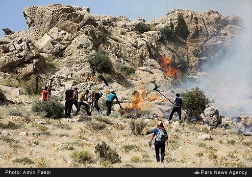 آتش سوزی در پارک ملی بمو شیراز